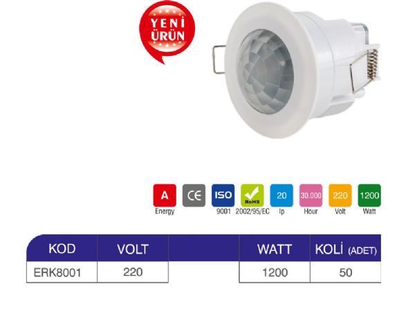 360 derece tavan tipi sıva altı sensör