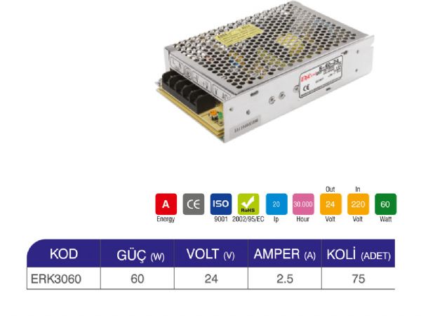 60w ıp20 24v trafo