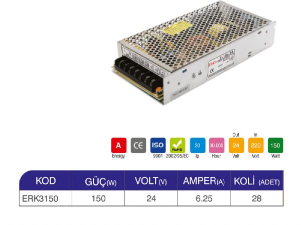 150w ıp20 24v trafo