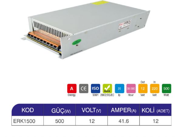 500w ıp20 12v trafo